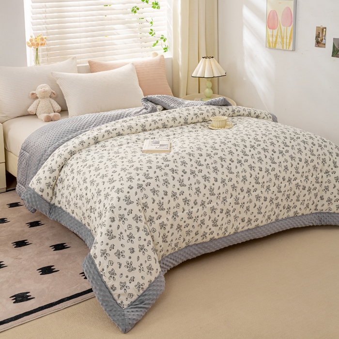 91家纺网 家纺一手货源 找家纺 锦鹭被业  2025款A类全棉纯棉豆豆被春秋空调夏凉加厚冬被子 素雅果