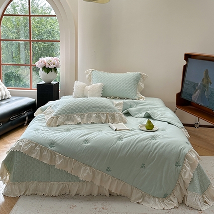 诗黛尔 2025春夏新款全棉棉花糖床盖四件套 棉花糖 绿