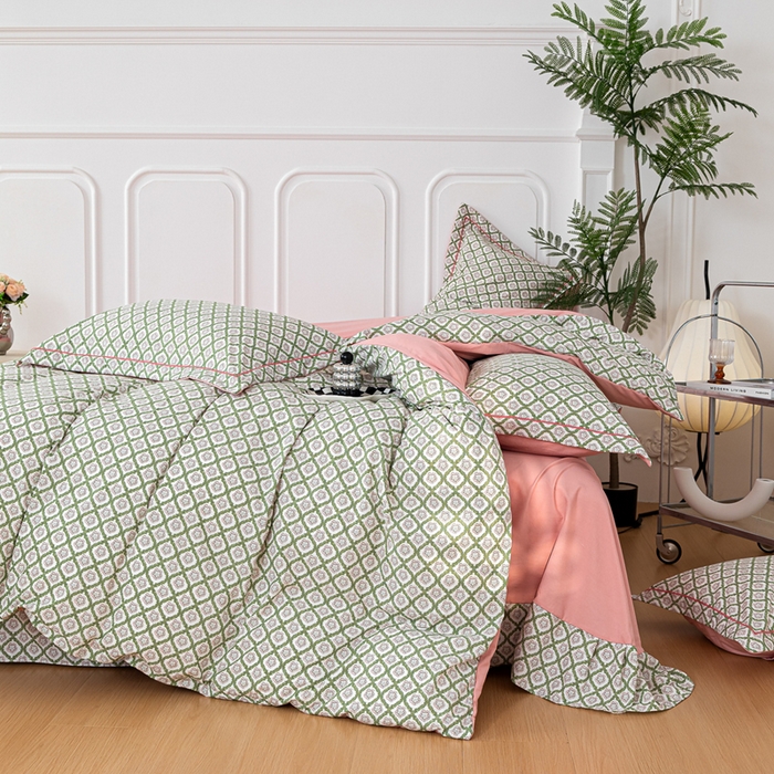 91家纺网 家纺一手货源 找家纺 雅慕家居 2025新款A类碎花水润棉磨毛四件套 绿格调