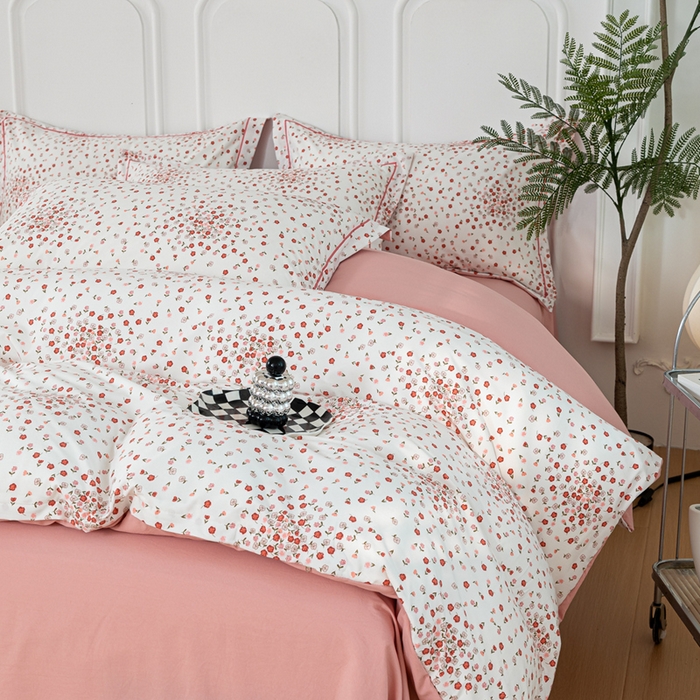 91家纺网 家纺一手货源 找家纺 雅慕家居 2025新款A类碎花水润棉磨毛四件套 粉粉小花