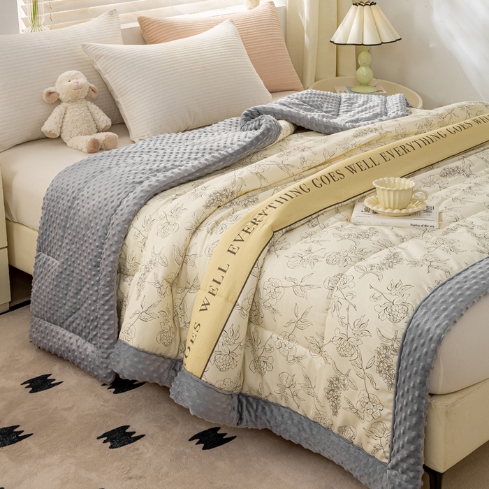 91家纺网 家纺一手货源 找家纺 锦鹭被业  2025款A类全棉纯棉豆豆被春秋空调夏凉加厚冬被子 午后茶花