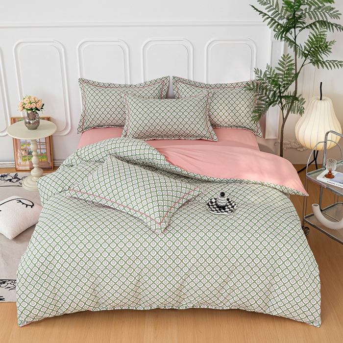 91家纺网 家纺一手货源 找家纺 雅慕家居 2025新款A类碎花水润棉磨毛四件套 绿格调