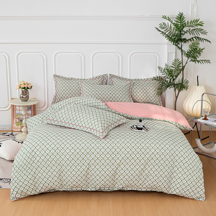 91家纺网 家纺一手货源 找家纺 雅慕家居 2025新款A类碎花水润棉磨毛四件套 绿格调