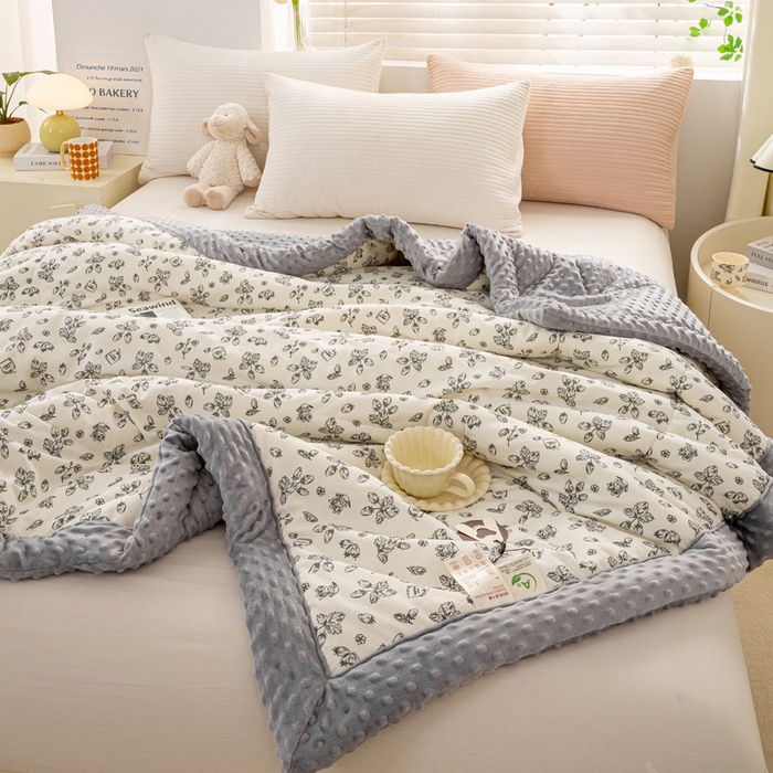 91家纺网 家纺一手货源 找家纺 锦鹭被业  2025款A类全棉纯棉豆豆被春秋空调夏凉加厚冬被子 素雅果