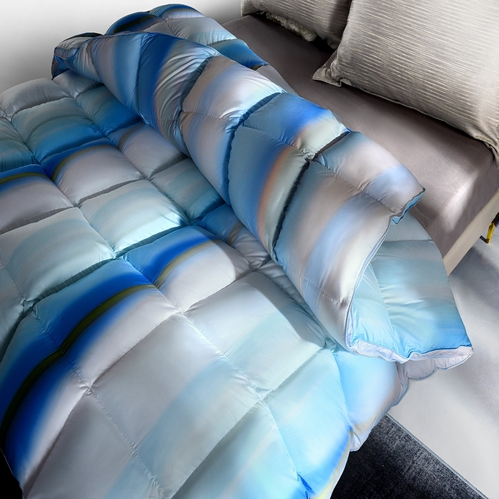 91家纺网 家纺一手货源 找家纺 织梦人羽绒工厂店 2024新款新国标50绒云柔棉柔赛丝数码印花被子 彩梦蓝