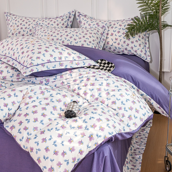 91家纺网 家纺一手货源 找家纺 雅慕家居 2025新款A类碎花水润棉磨毛四件套 紫梦