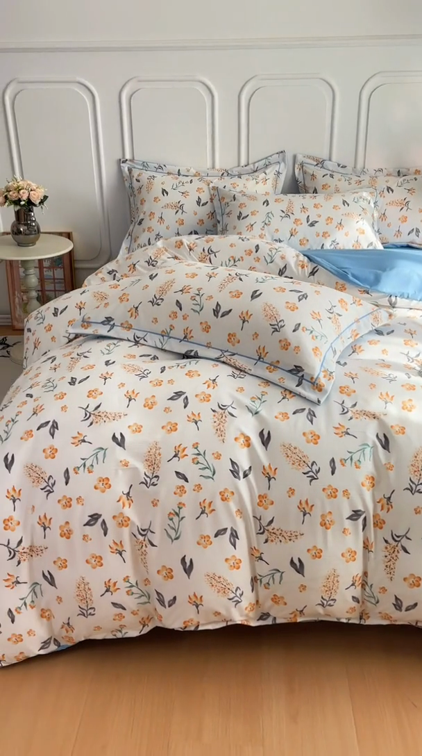 91家纺网 家纺一手货源 找家纺 雅慕家居 2025新款A类碎花水润棉磨毛四件套 金桂花开