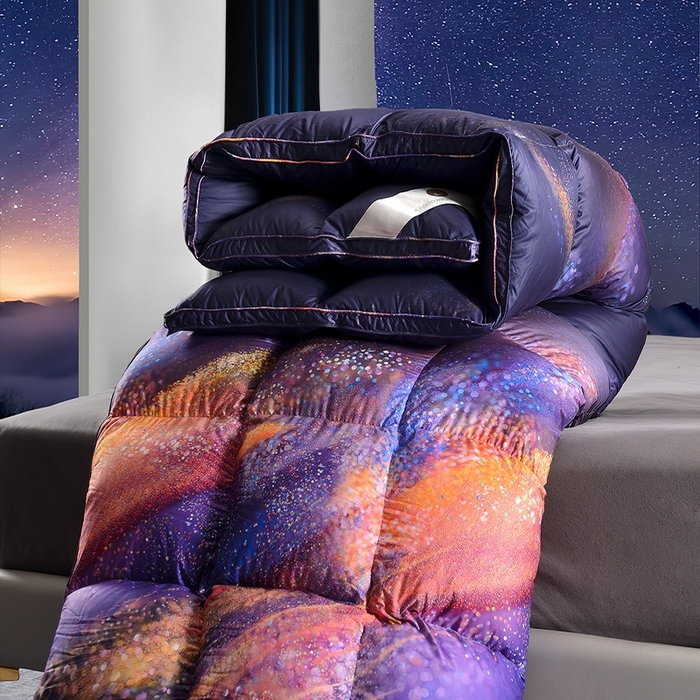 91家纺网 家纺一手货源 找家纺 织梦人羽绒工厂店 2024新款新国标50绒云柔棉柔赛丝数码印花被子 繁星