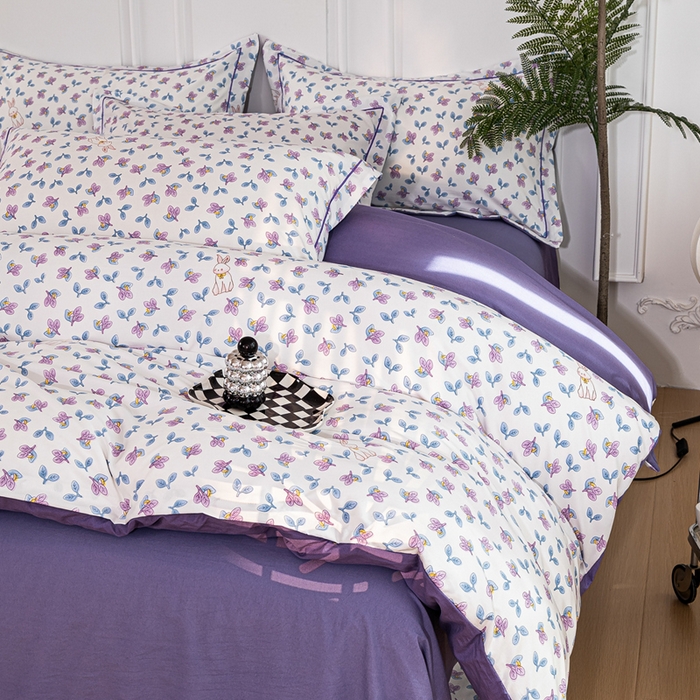 91家纺网 家纺一手货源 找家纺 雅慕家居 2025新款A类碎花水润棉磨毛四件套 紫梦