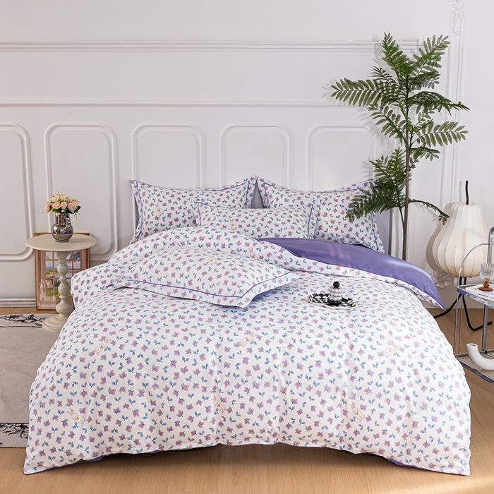 91家纺网 家纺一手货源 找家纺 雅慕家居 2025新款A类碎花水润棉磨毛四件套 紫梦