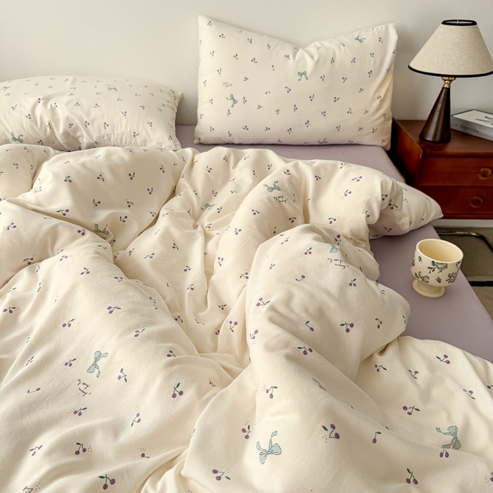 91家纺网 家纺一手货源 找家纺 2025年爆款新品有氧双层纱四件套-全系樱桃结