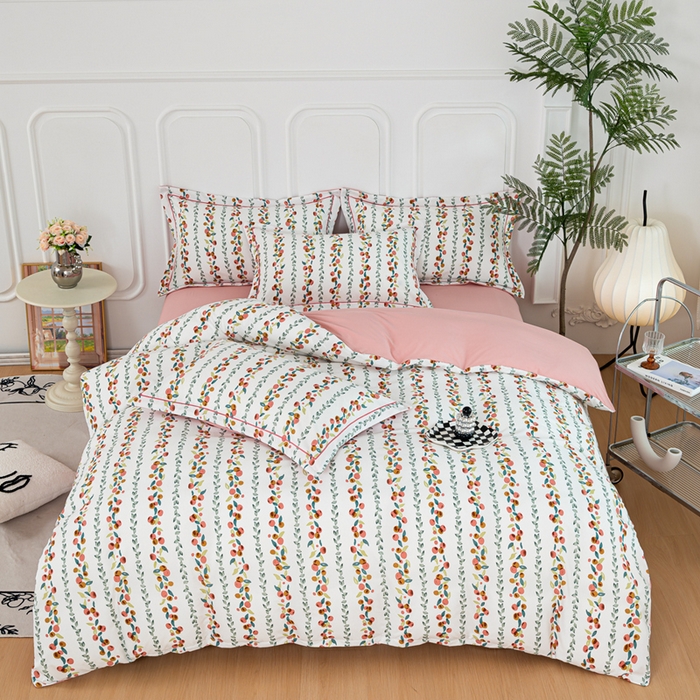 91家纺网 家纺一手货源 找家纺 雅慕家居 2025新款A类碎花水润棉磨毛四件套 果果乐园