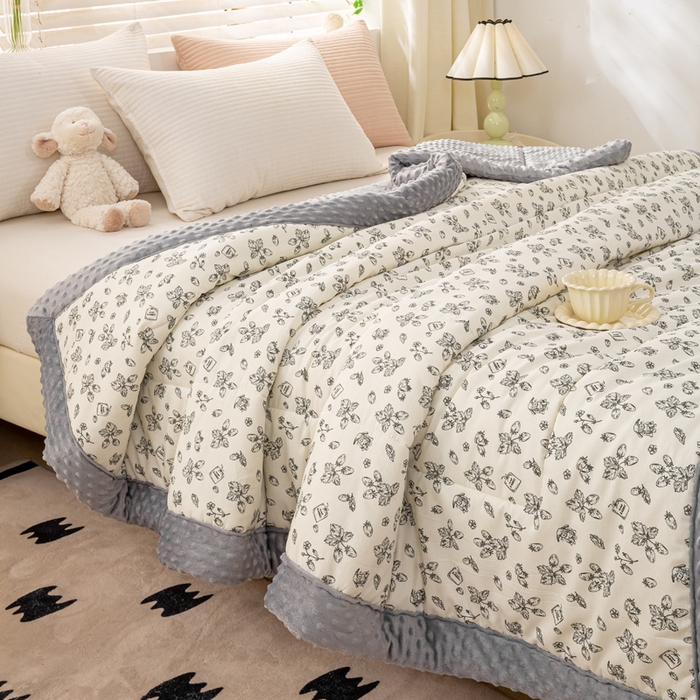 91家纺网 家纺一手货源 找家纺 锦鹭被业  2025款A类全棉纯棉豆豆被春秋空调夏凉加厚冬被子 素雅果