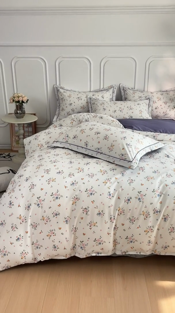 91家纺网 家纺一手货源 找家纺 雅慕家居 2025新款A类碎花水润棉磨毛四件套 春暖花开