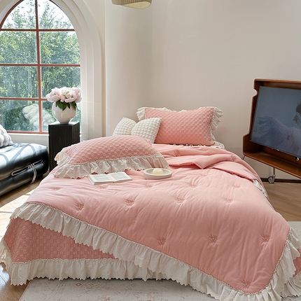 诗黛尔 2025春夏新款全棉棉花糖床盖四件套 棉花糖 粉