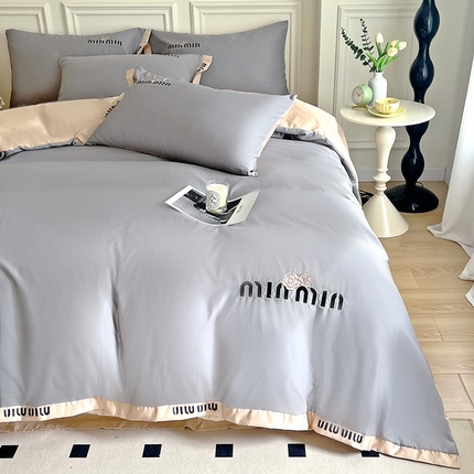 91家纺网 家纺一手货源 找家纺 （买家秀 爆款不断货）A类母婴级兰精天丝刺绣四件套兰精水洗天丝四件套高端莱赛尔天丝床上用品四件套真丝 缪缪-灰咖