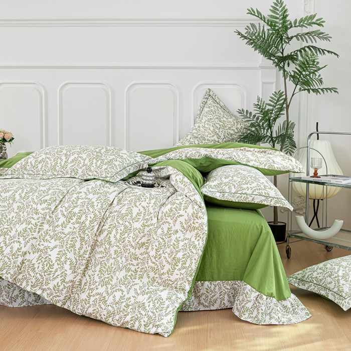 91家纺网 家纺一手货源 找家纺 雅慕家居 2025新款A类碎花水润棉磨毛四件套 绿野