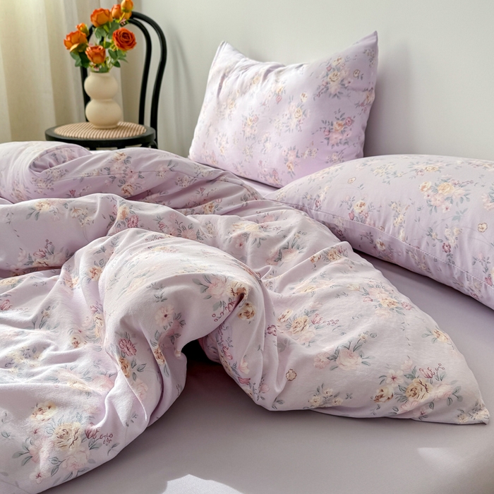 91家纺网 家纺一手货源 找家纺 2025年爆款新品有氧双层纱四件套-全系紫韵