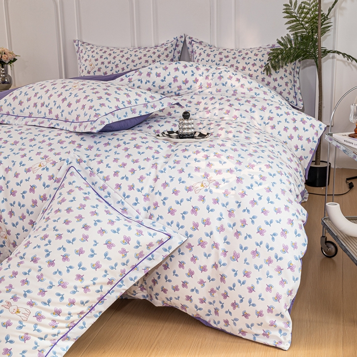 91家纺网 家纺一手货源 找家纺 雅慕家居 2025新款A类碎花水润棉磨毛四件套 紫梦