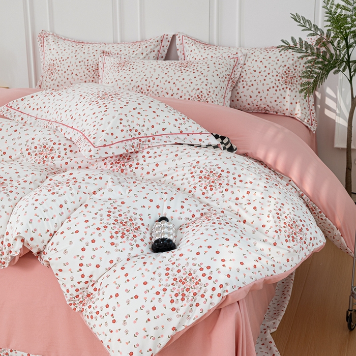 91家纺网 家纺一手货源 找家纺 雅慕家居 2025新款A类碎花水润棉磨毛四件套 粉粉小花