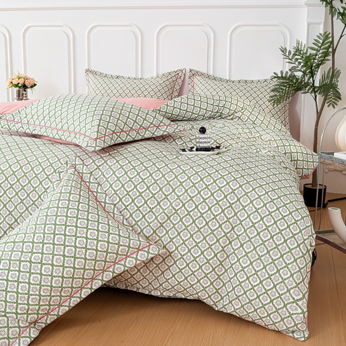 91家纺网 家纺一手货源 找家纺 雅慕家居 2025新款A类碎花水润棉磨毛四件套 绿格调