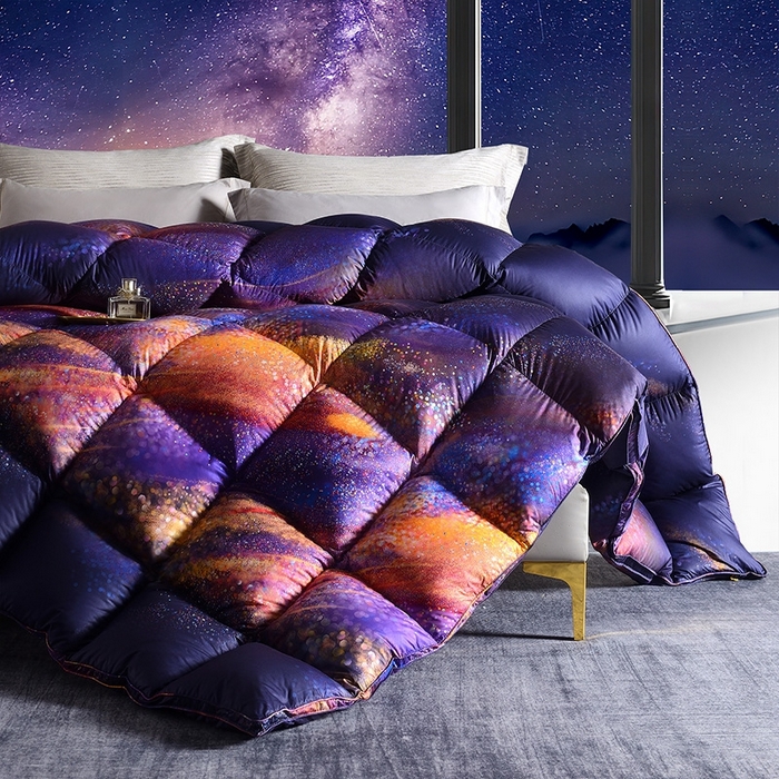 91家纺网 家纺一手货源 找家纺 织梦人羽绒工厂店 2024新款新国标50绒云柔棉柔赛丝数码印花被子 繁星