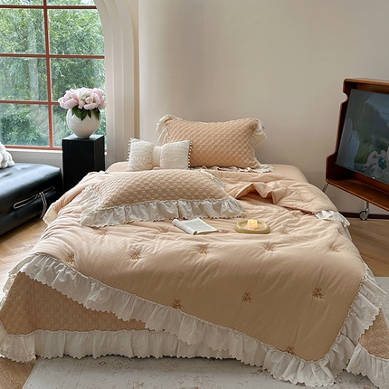 91家纺网 家纺一手货源 找家纺 诗黛尔 2025春夏新款全棉棉花糖床盖四件套 棉花糖 咖