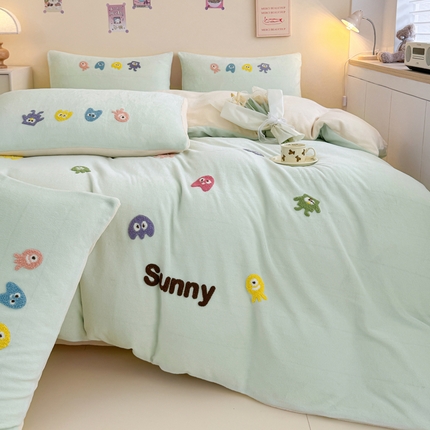 91家纺网 家纺一手货源 找家纺 （总）（买家秀爆款不断货）A类母婴级毛巾绣牛奶绒四件套珊瑚绒四件套雪花绒四件套刺绣牛奶绒毛巾绣四件套小清新