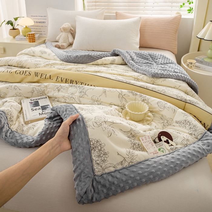 91家纺网 家纺一手货源 找家纺 锦鹭被业  2025款A类全棉纯棉豆豆被春秋空调夏凉加厚冬被子 午后茶花