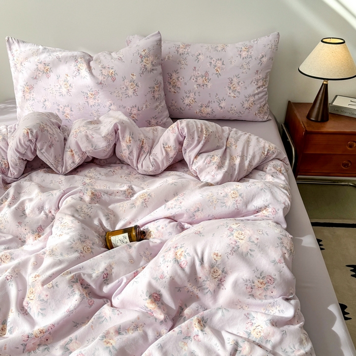 91家纺网 家纺一手货源 找家纺 2025年爆款新品有氧双层纱四件套-全系紫韵