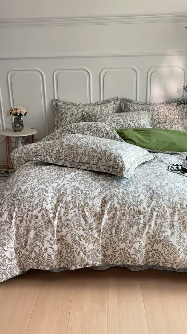 91家纺网 家纺一手货源 找家纺 雅慕家居 2025新款A类碎花水润棉磨毛四件套 绿野