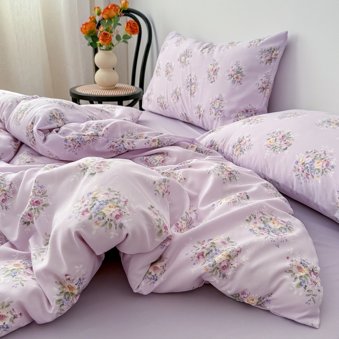 91家纺网 家纺一手货源 找家纺 2025年爆款新品有氧双层纱四件套-全系莱茵-紫