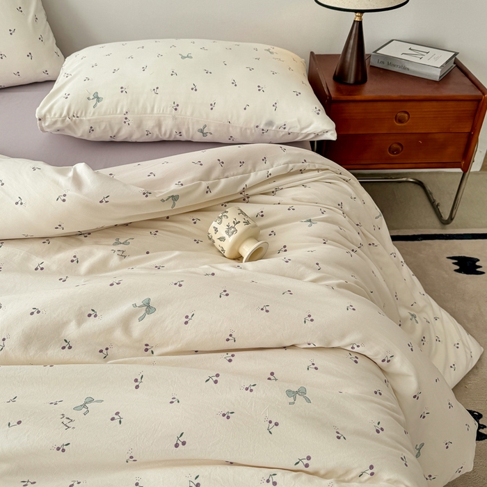 91家纺网 家纺一手货源 找家纺 2025年爆款新品有氧双层纱四件套-全系樱桃结