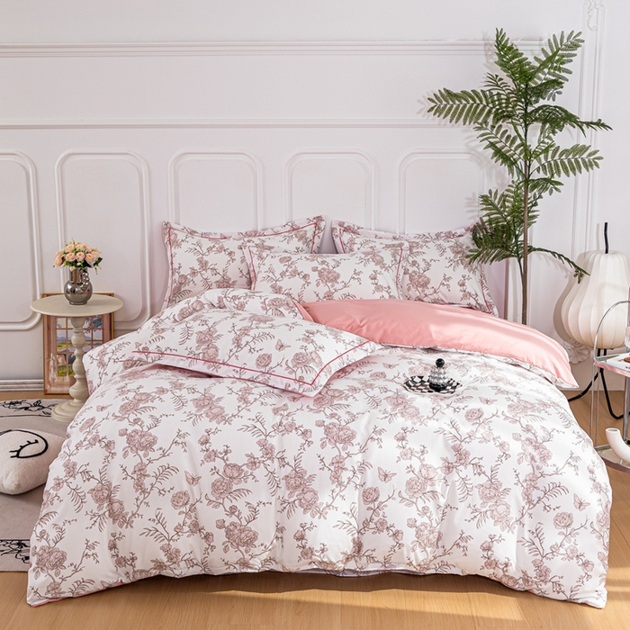 91家纺网 家纺一手货源 找家纺 雅慕家居 2025新款A类碎花水润棉磨毛四件套 国色玉香