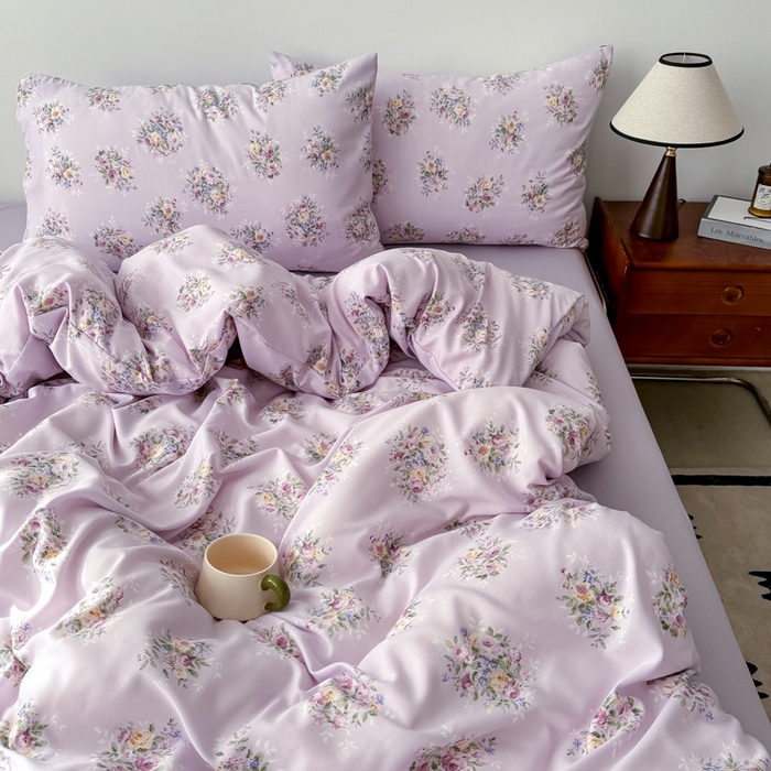 91家纺网 家纺一手货源 找家纺 2025年爆款新品有氧双层纱四件套-全系莱茵-紫