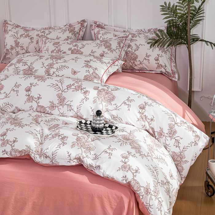 91家纺网 家纺一手货源 找家纺 雅慕家居 2025新款A类碎花水润棉磨毛四件套 国色玉香