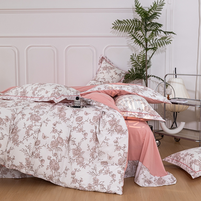 91家纺网 家纺一手货源 找家纺 雅慕家居 2025新款A类碎花水润棉磨毛四件套 国色玉香