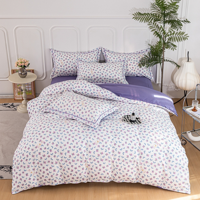 91家纺网 家纺一手货源 找家纺 雅慕家居 2025新款A类碎花水润棉磨毛四件套 紫梦