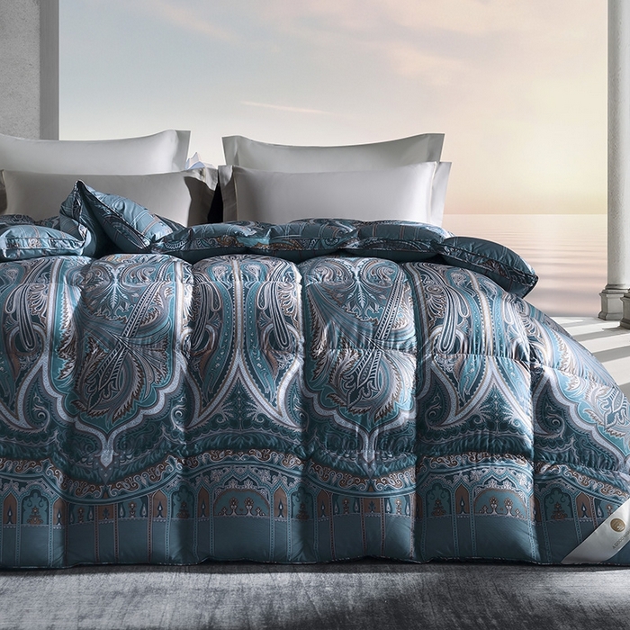 91家纺网 家纺一手货源 找家纺 织梦人羽绒工厂店 2024新款新国标50绒云柔棉柔赛丝数码印花被子 天籁蓝