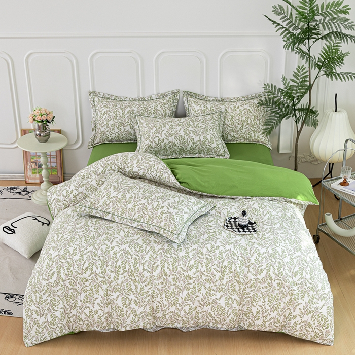 91家纺网 家纺一手货源 找家纺 雅慕家居 2025新款A类碎花水润棉磨毛四件套 绿野