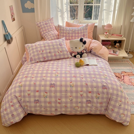 91家纺网 家纺一手货源 找家纺 （总）桃喜 2025新款全棉13372四件套-喵喵