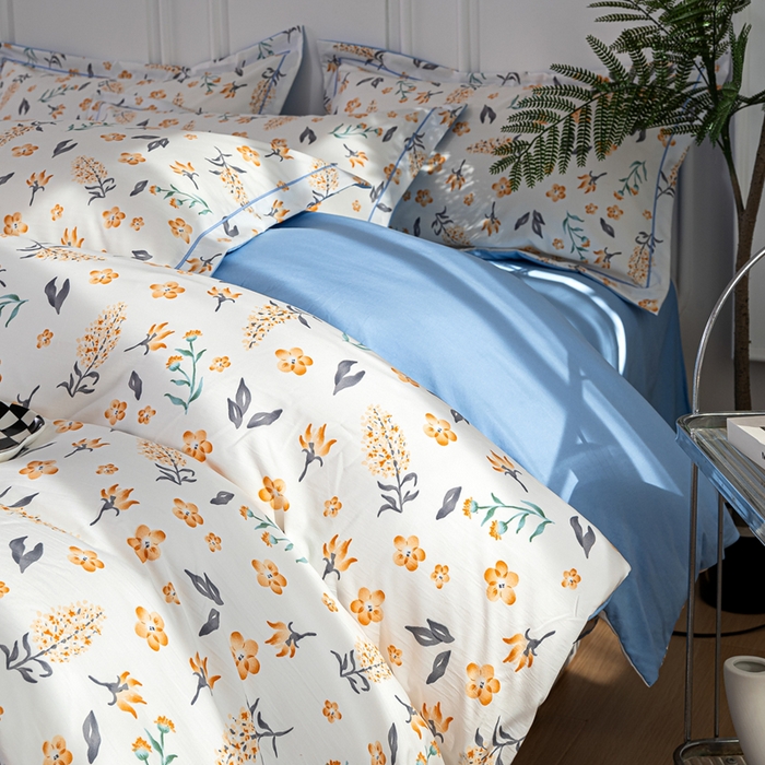 91家纺网 家纺一手货源 找家纺 雅慕家居 2025新款A类碎花水润棉磨毛四件套 金桂花开