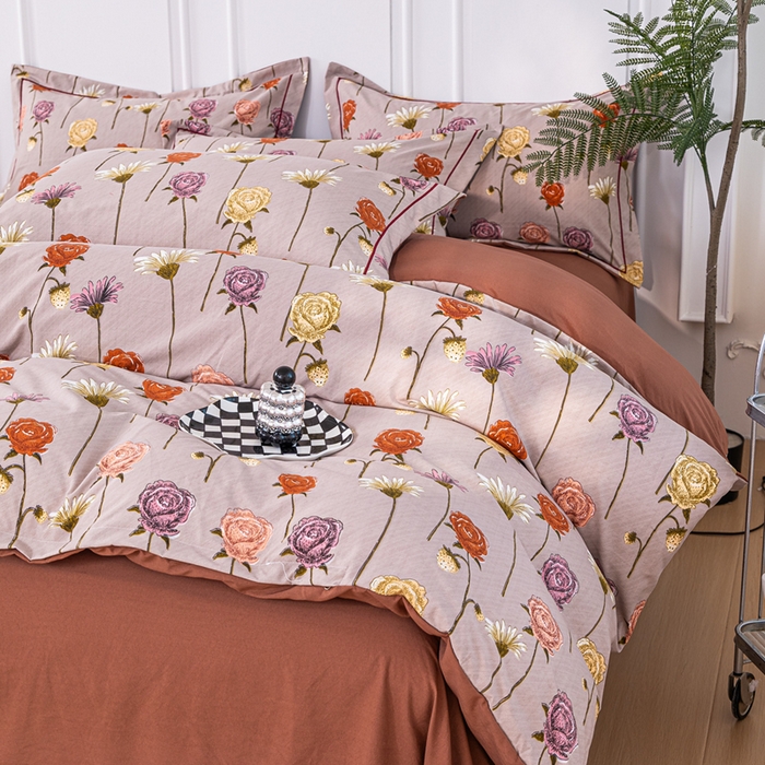 91家纺网 家纺一手货源 找家纺 雅慕家居 2025新款A类碎花水润棉磨毛四件套 朵朵玫瑰