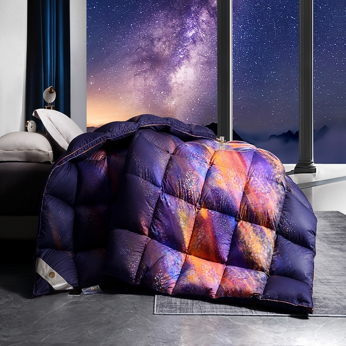 91家纺网 家纺一手货源 找家纺 织梦人羽绒工厂店 2024新款新国标50绒云柔棉柔赛丝数码印花被子 繁星