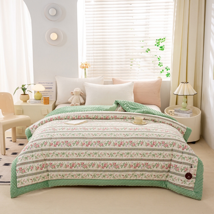 91家纺网 家纺一手货源 找家纺 锦鹭被业  2025款A类全棉纯棉豆豆被春秋空调夏凉加厚冬被子 蔷薇