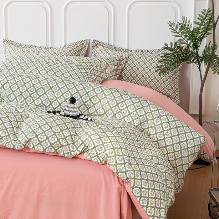 91家纺网 家纺一手货源 找家纺 雅慕家居 2025新款A类碎花水润棉磨毛四件套 绿格调