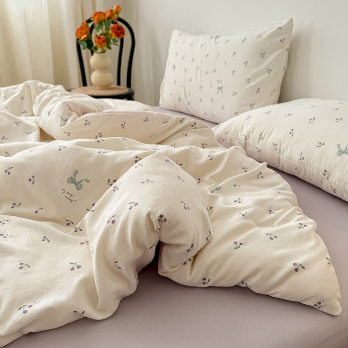 91家纺网 家纺一手货源 找家纺 2025年爆款新品有氧双层纱四件套-全系樱桃结