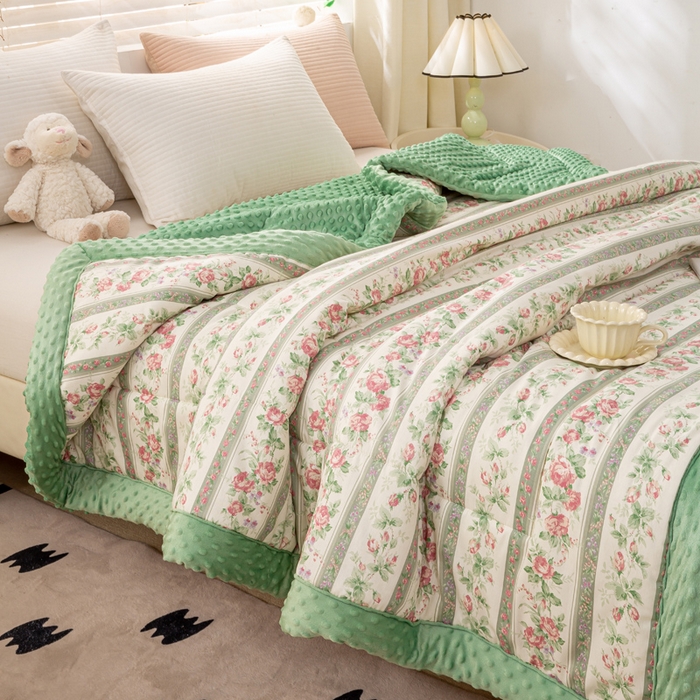 91家纺网 家纺一手货源 找家纺 锦鹭被业  2025款A类全棉纯棉豆豆被春秋空调夏凉加厚冬被子 蔷薇