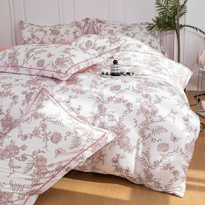 91家纺网 家纺一手货源 找家纺 雅慕家居 2025新款A类碎花水润棉磨毛四件套 国色玉香