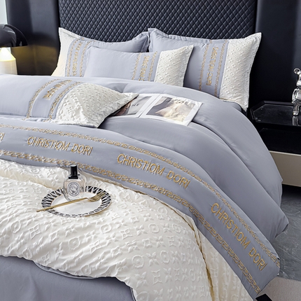 91家纺网 家纺一手货源 找家纺 （买家秀爆款花型不断货）A类母婴级轻奢风浮雕水洗真丝天丝四件套兰精水洗天丝四件套高端莱赛尔天丝四件套 浮雕-玛瑙灰